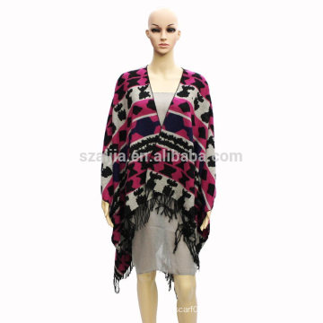 Moda mujer tribal invierno damas Jacquard poncho abrigos